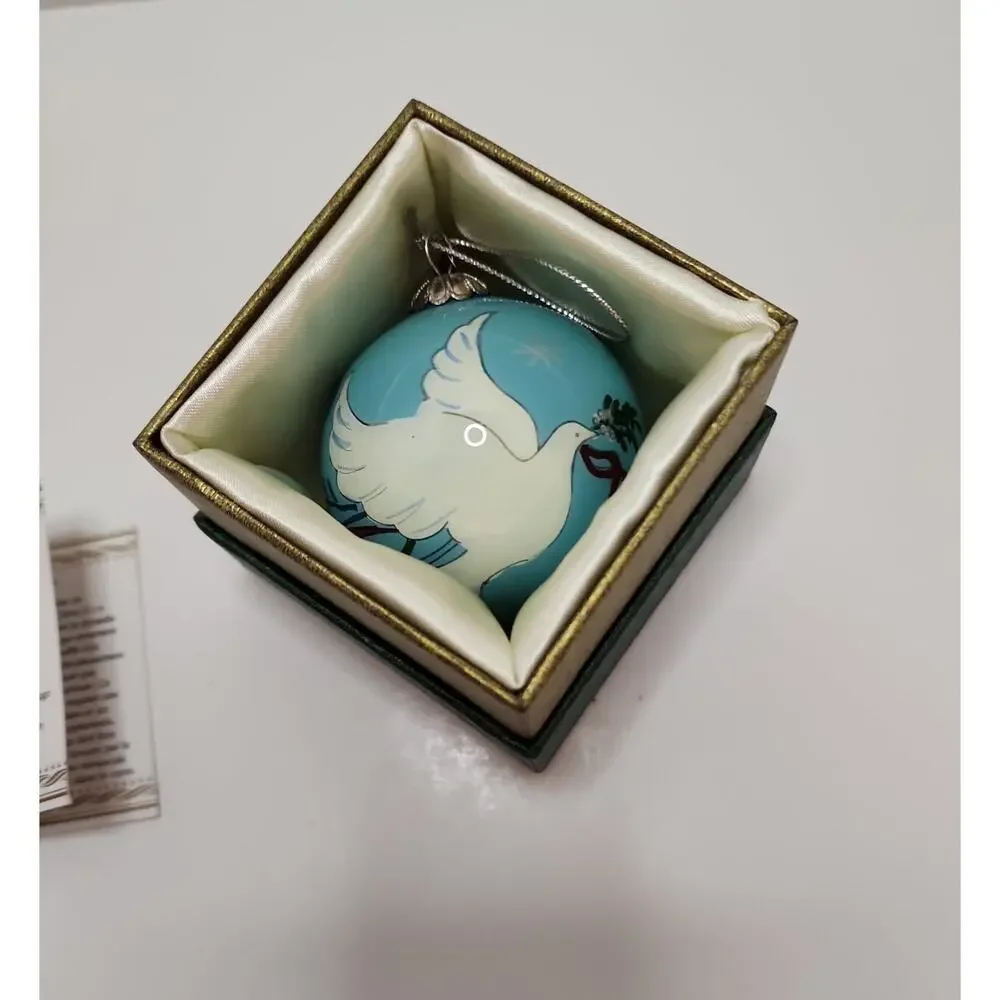 Pier 1 Li Bien Christmas Ornament Ball 2014 Dove Reverse Inside Painted In Box